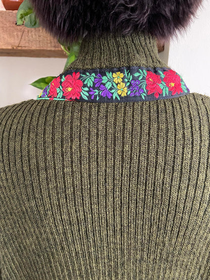 Vintage Dolce & Gabbana Olive Embroidered Trim Cardigan