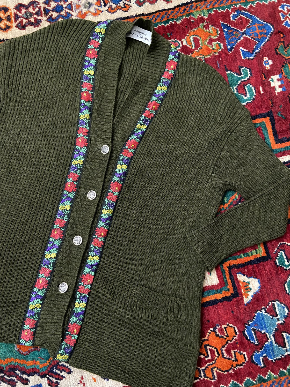 Vintage Dolce & Gabbana Olive Embroidered Trim Cardigan