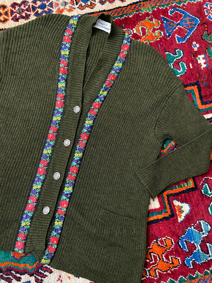 Vintage Dolce & Gabbana Olive Embroidered Trim Cardigan