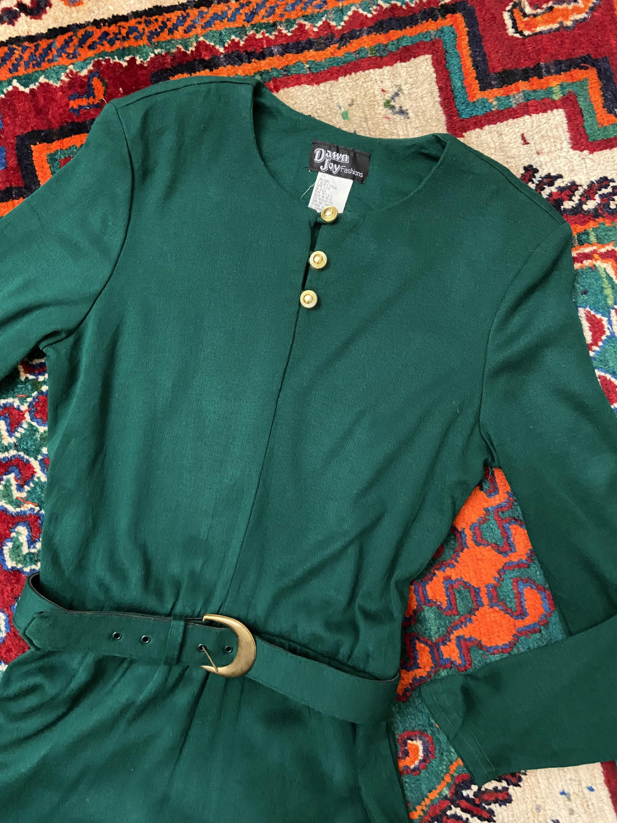 Vintage 1980s Green Belted Dress