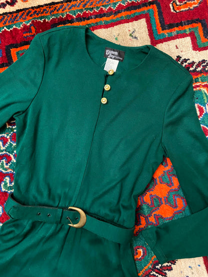 Vintage 1980s Green Belted Dress