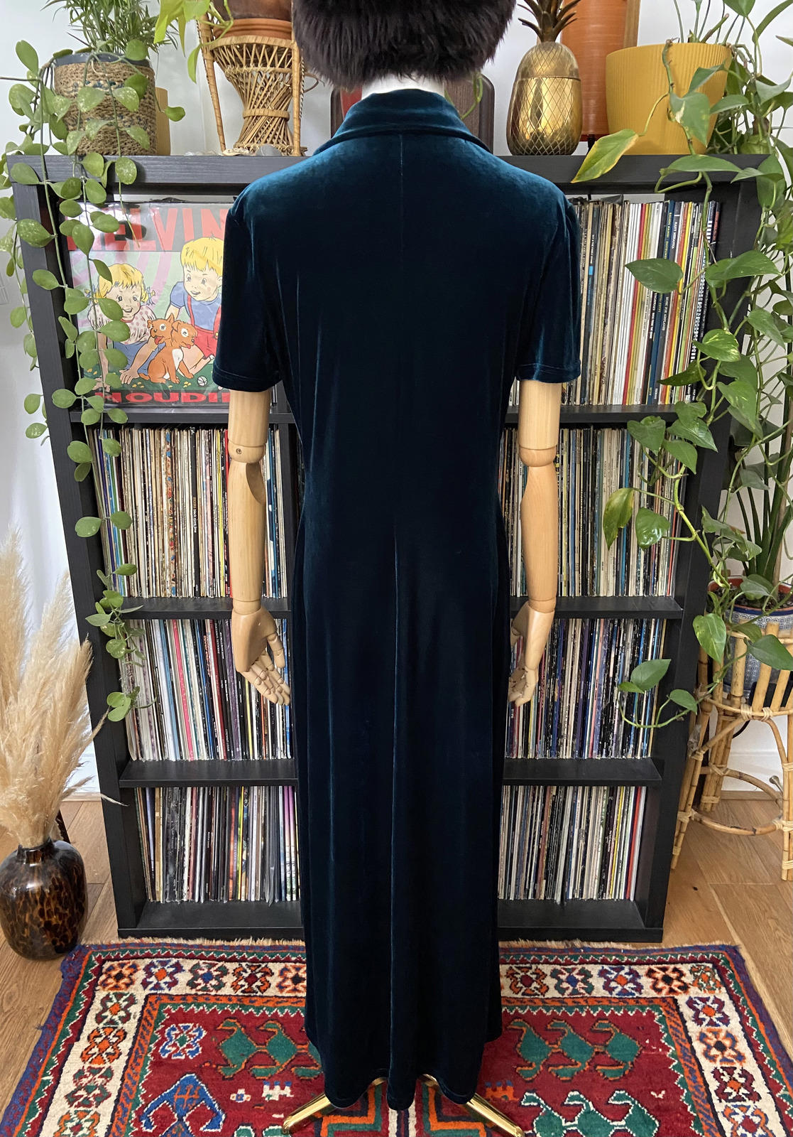 Vintage 90s C&A Teal Green Velvet Maxi Dress