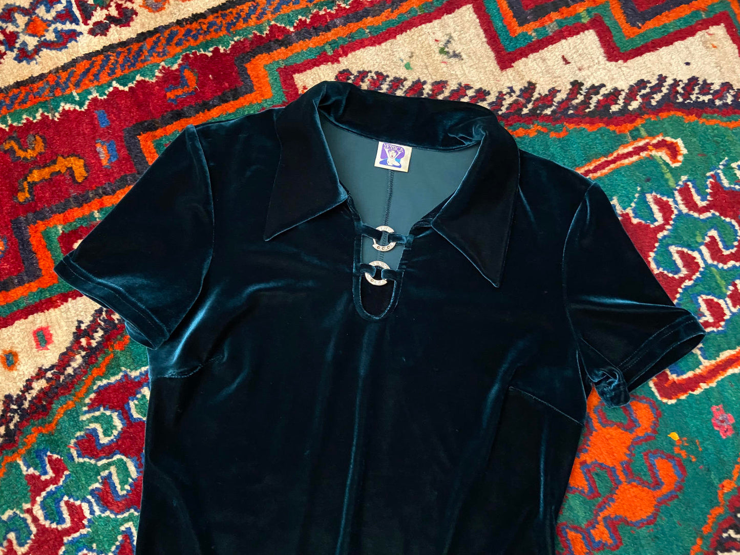 Vintage 90s C&A Teal Green Velvet Maxi Dress
