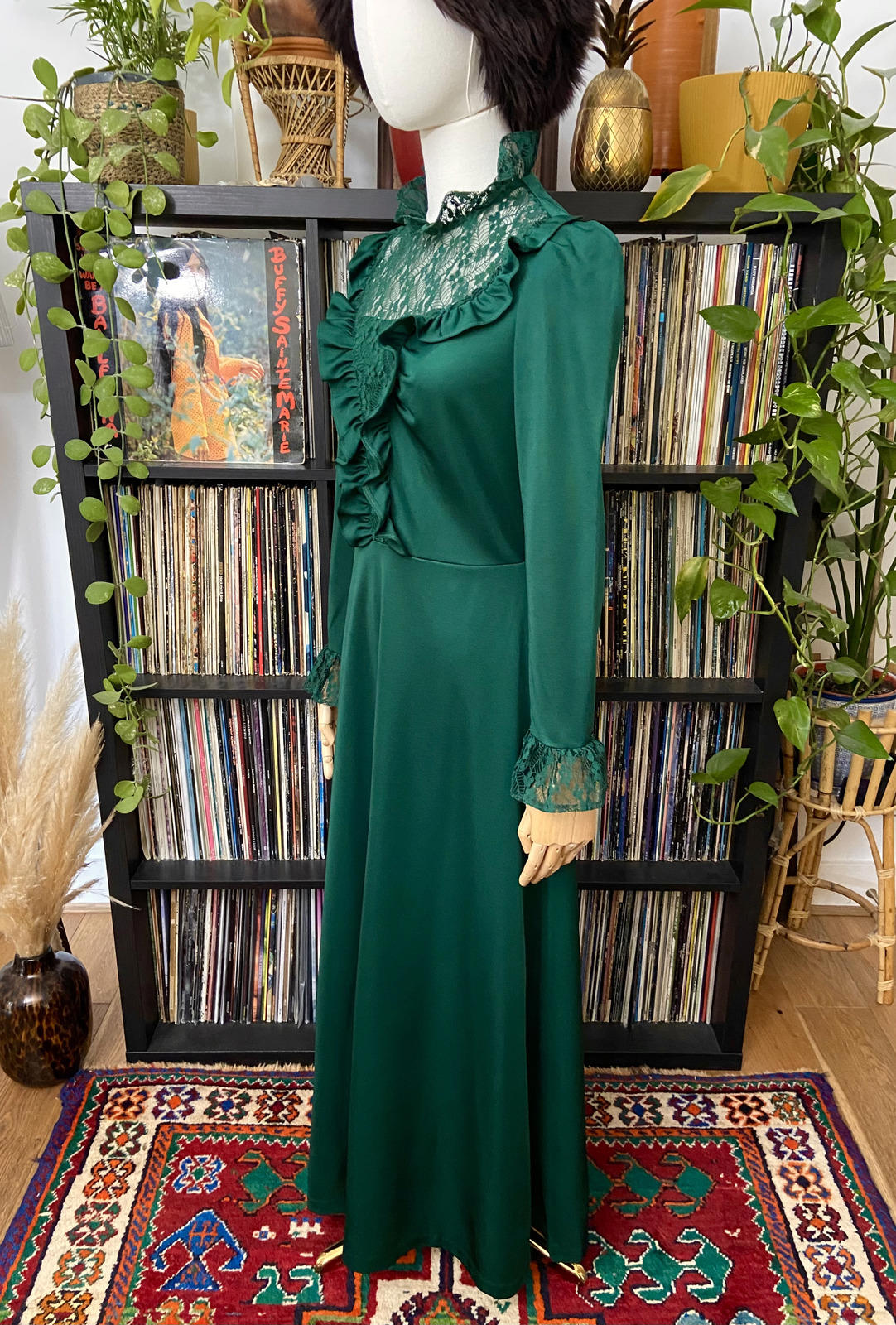 Vintage 1970s Emerald Green Prairie Dress