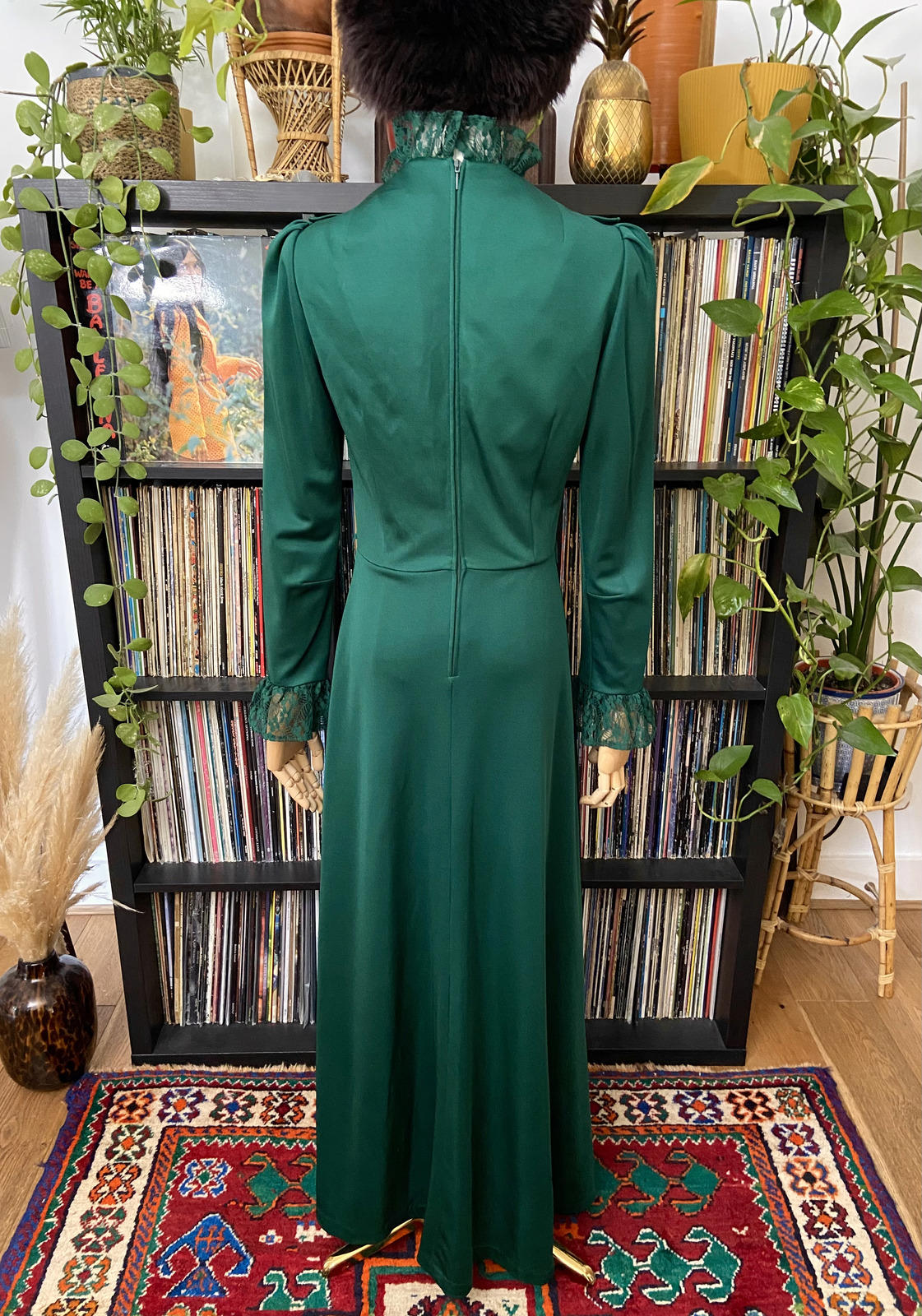Vintage 1970s Emerald Green Prairie Dress