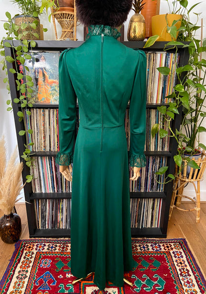 Vintage 1970s Emerald Green Prairie Dress