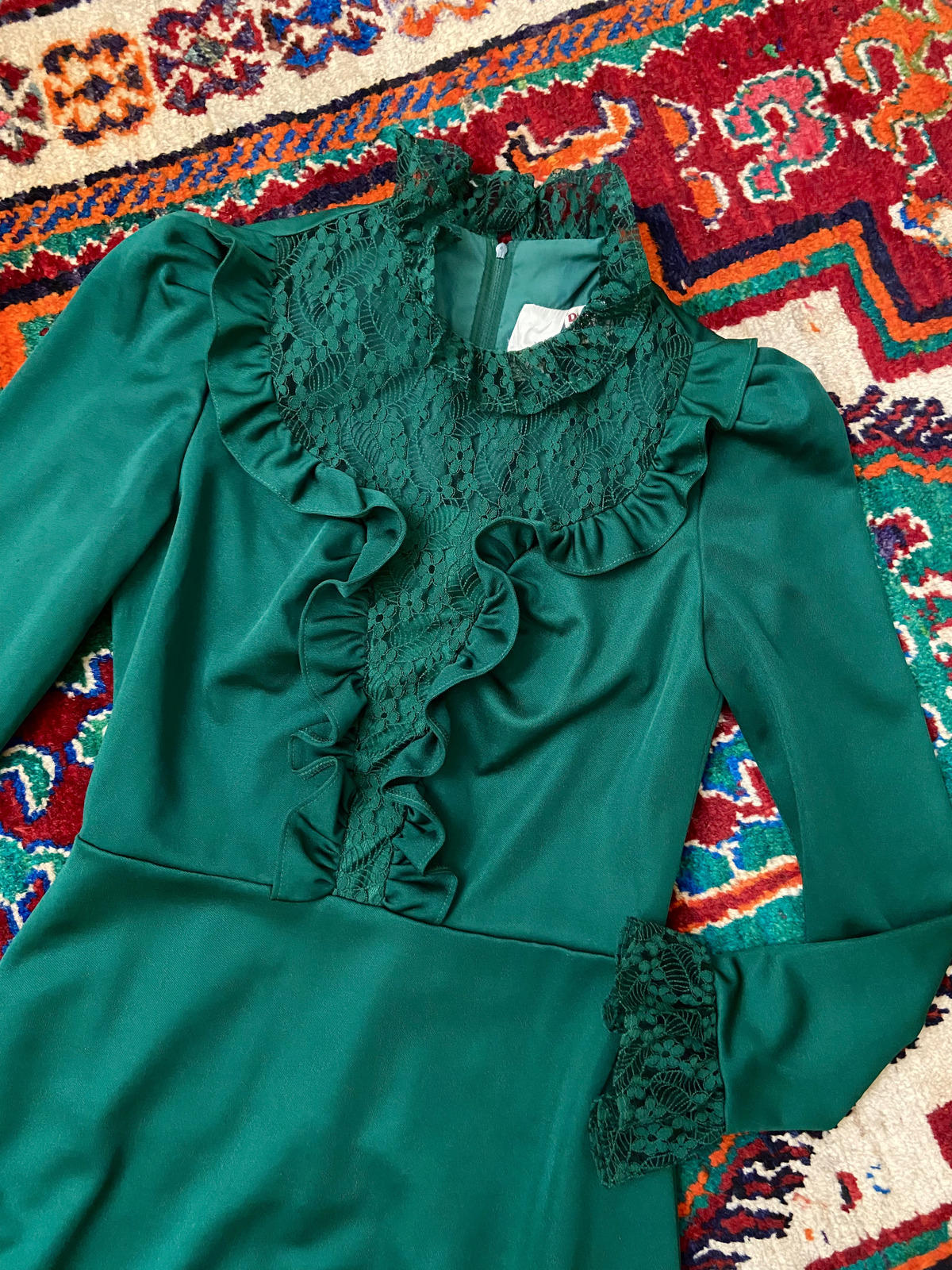 Vintage 1970s Emerald Green Prairie Dress