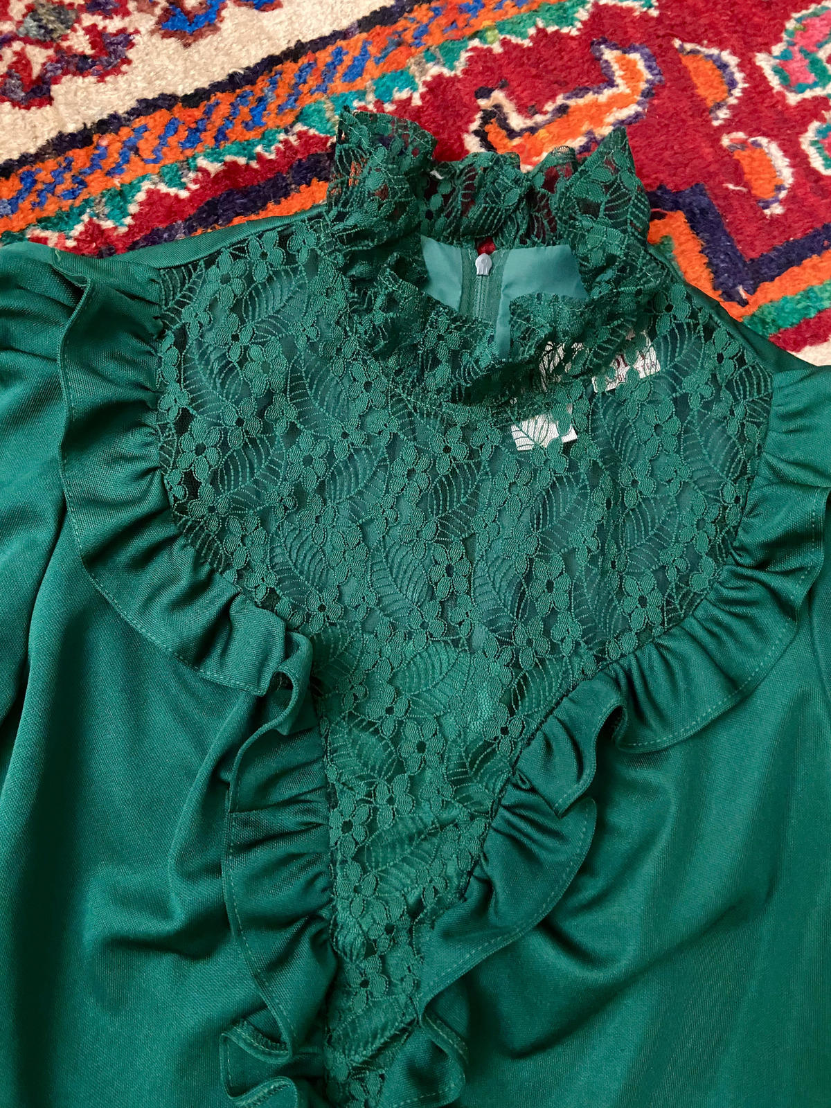 Vintage 1970s Emerald Green Prairie Dress
