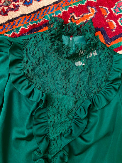 Vintage 1970s Emerald Green Prairie Dress