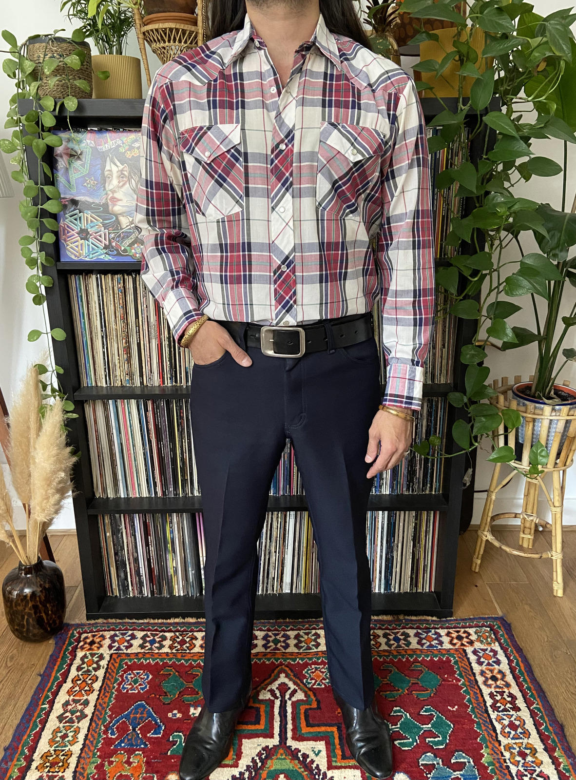 Vintage 90s Burgundy & White Wrangler Western Shirt