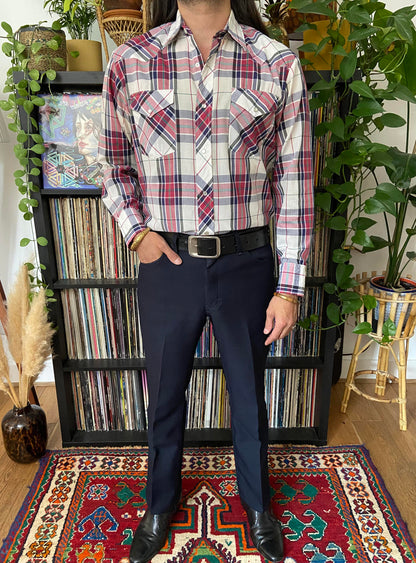 Vintage 90s Burgundy & White Wrangler Western Shirt