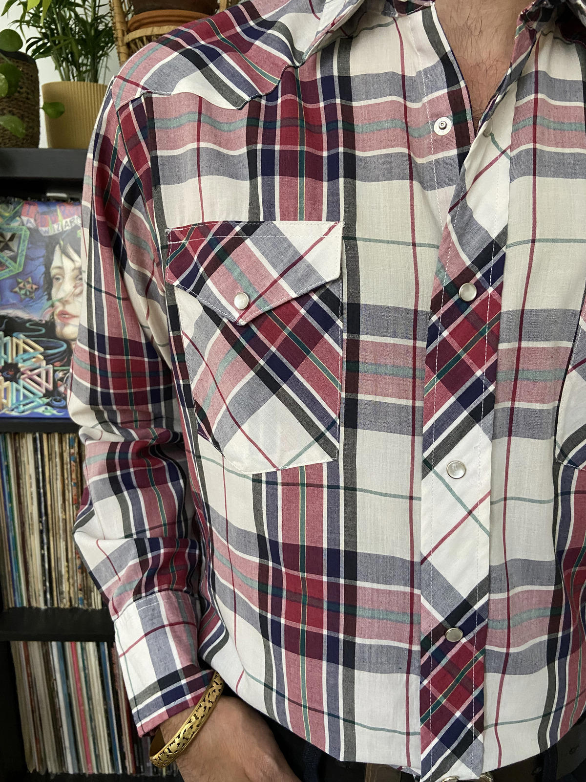 Vintage 90s Burgundy & White Wrangler Western Shirt