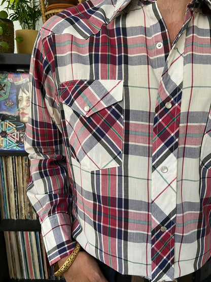 Vintage 90s Burgundy & White Wrangler Western Shirt