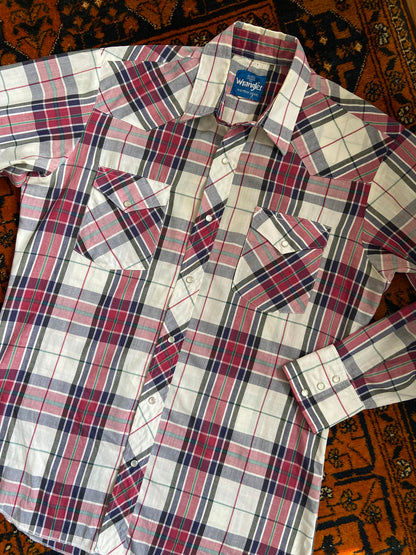 Vintage 90s Burgundy & White Wrangler Western Shirt
