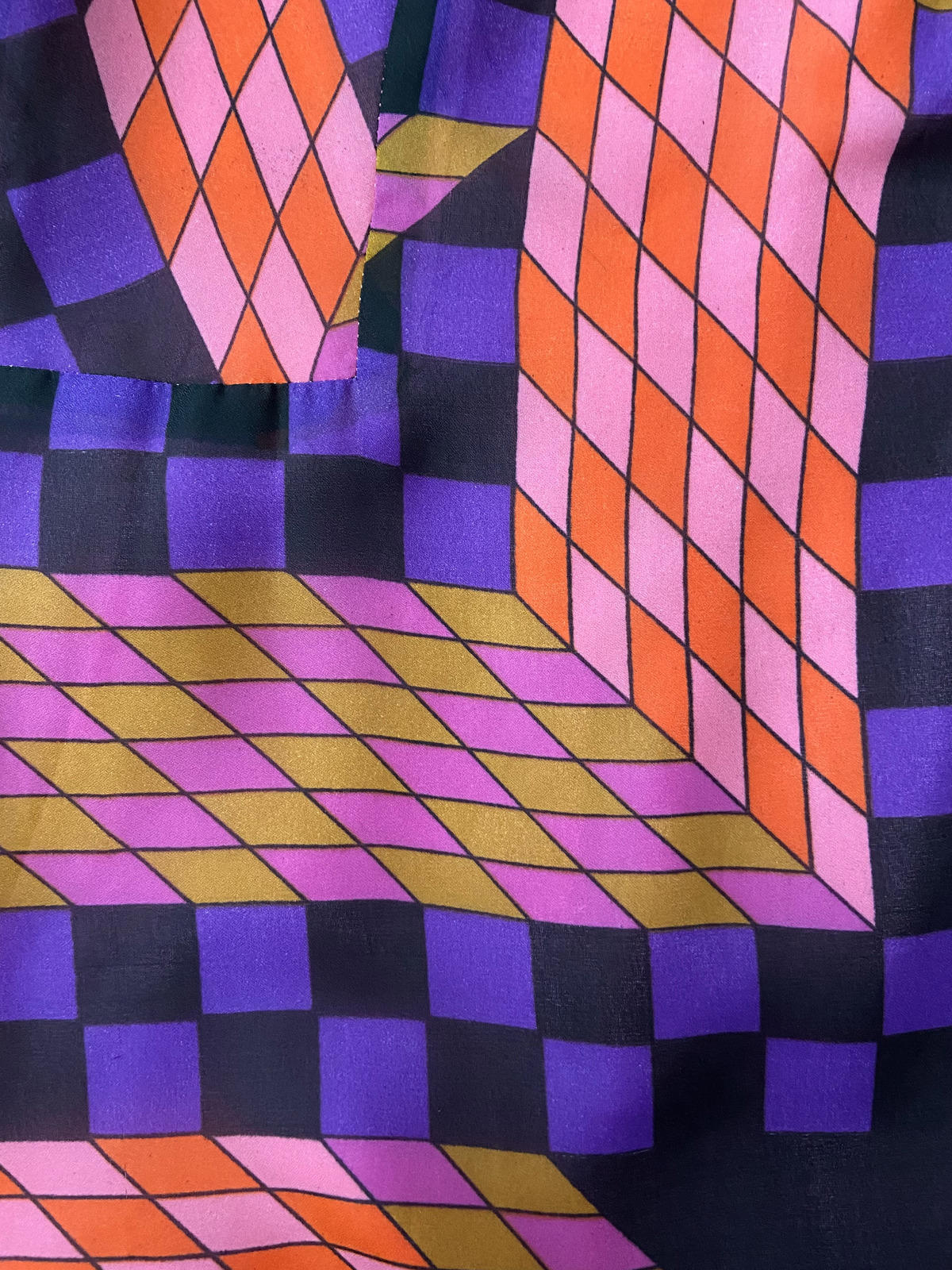 Vintage 1960s Pink Geometric Print Maxi Dress