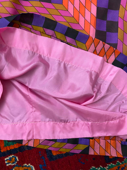 Vintage 1960s Pink Geometric Print Maxi Dress
