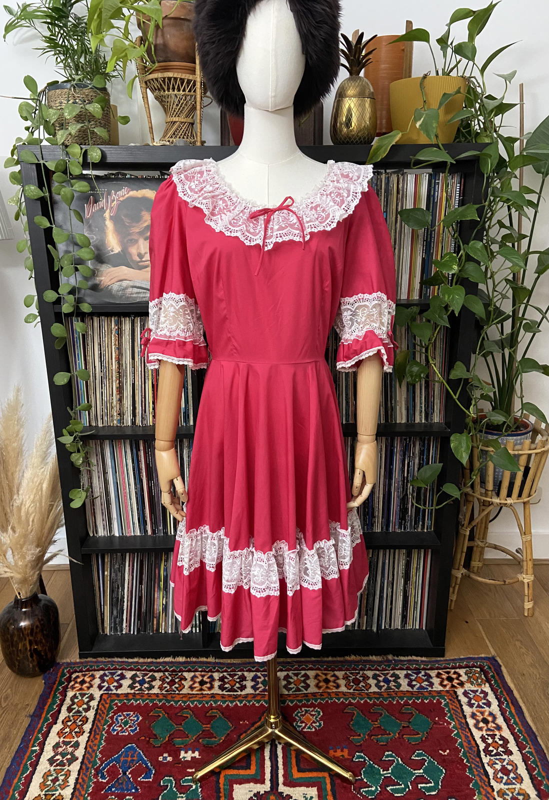 Vintage 1970s Fuschia Pink Square Dance Dress