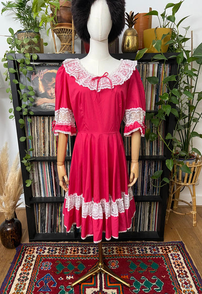 Vintage 1970s Fuschia Pink Square Dance Dress