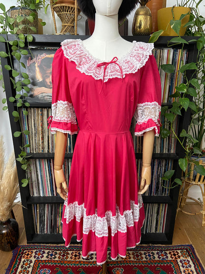 Vintage 1970s Fuschia Pink Square Dance Dress