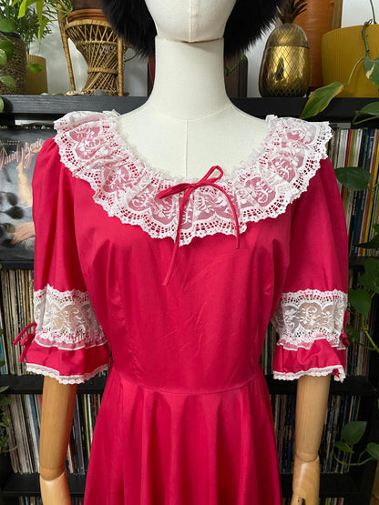 Vintage 1970s Fuschia Pink Square Dance Dress