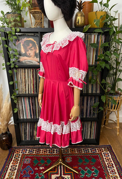Vintage 1970s Fuschia Pink Square Dance Dress