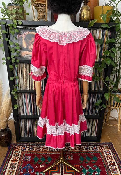 Vintage 1970s Fuschia Pink Square Dance Dress