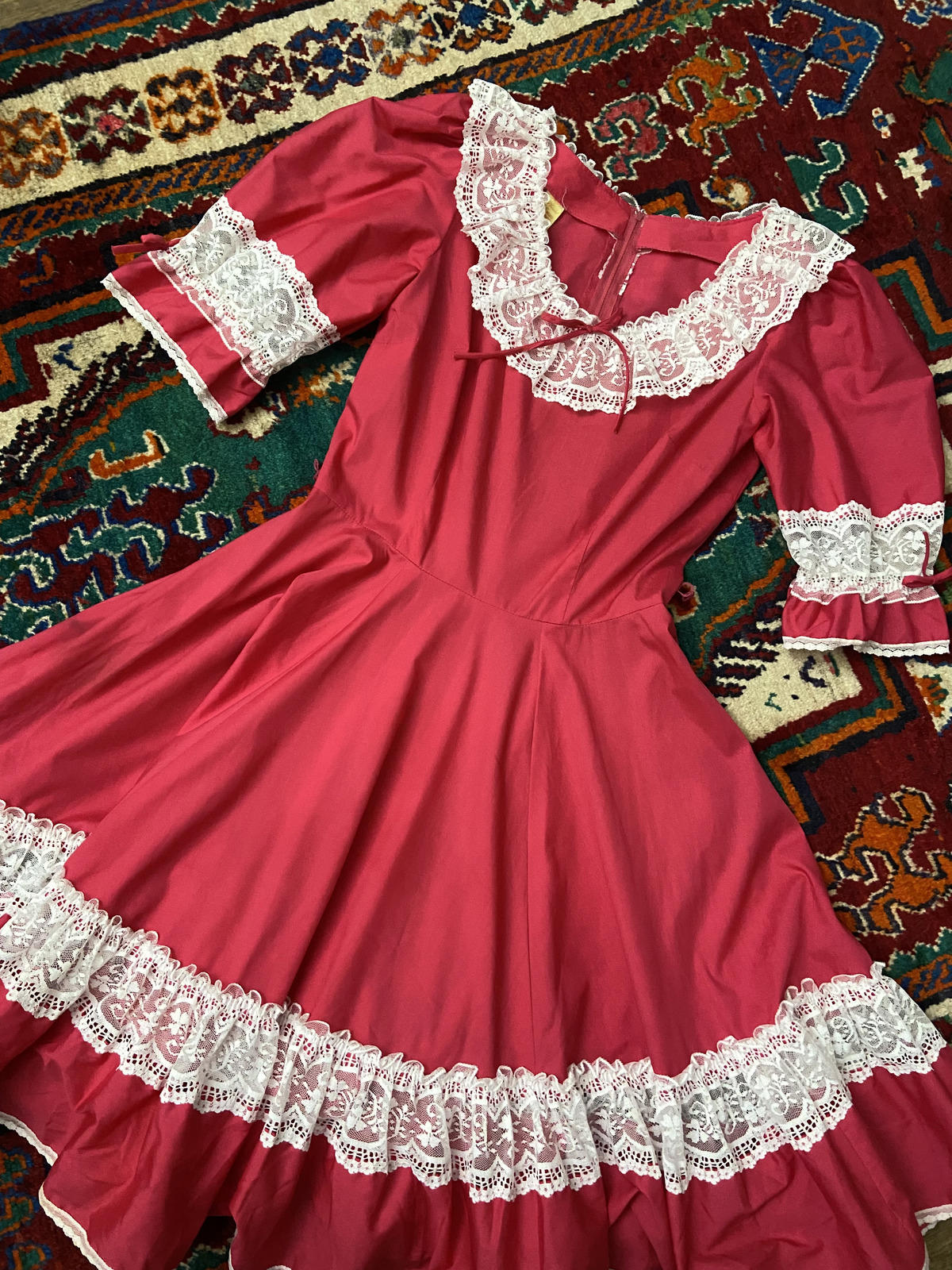 Vintage 1970s Fuschia Pink Square Dance Dress