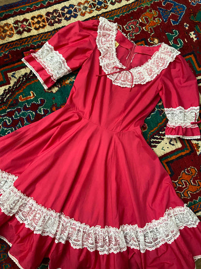 Vintage 1970s Fuschia Pink Square Dance Dress