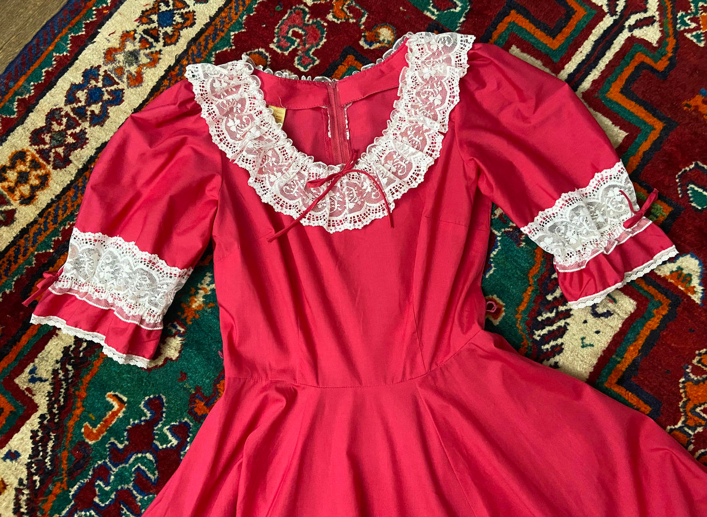 Vintage 1970s Fuschia Pink Square Dance Dress