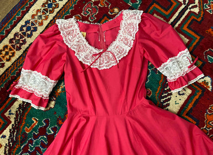 Vintage 1970s Fuschia Pink Square Dance Dress