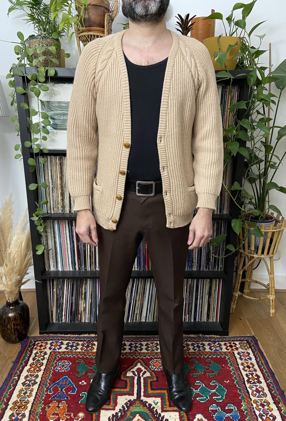 Vintage 1970s Beige Cable Knit Cardigan