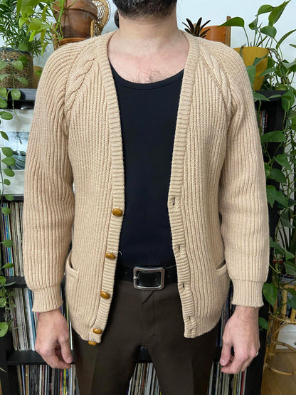 Vintage 1970s Beige Cable Knit Cardigan