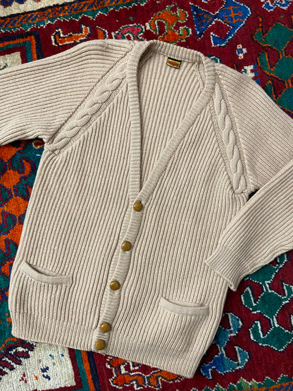 Vintage 1970s Beige Cable Knit Cardigan