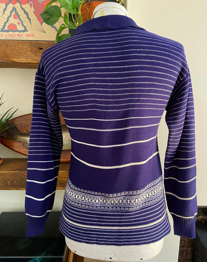 Vintage 1970s Navy White Collar Jumper