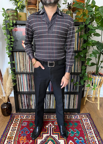 Vintage 1970s Black Patterned Japanese Jersey Top