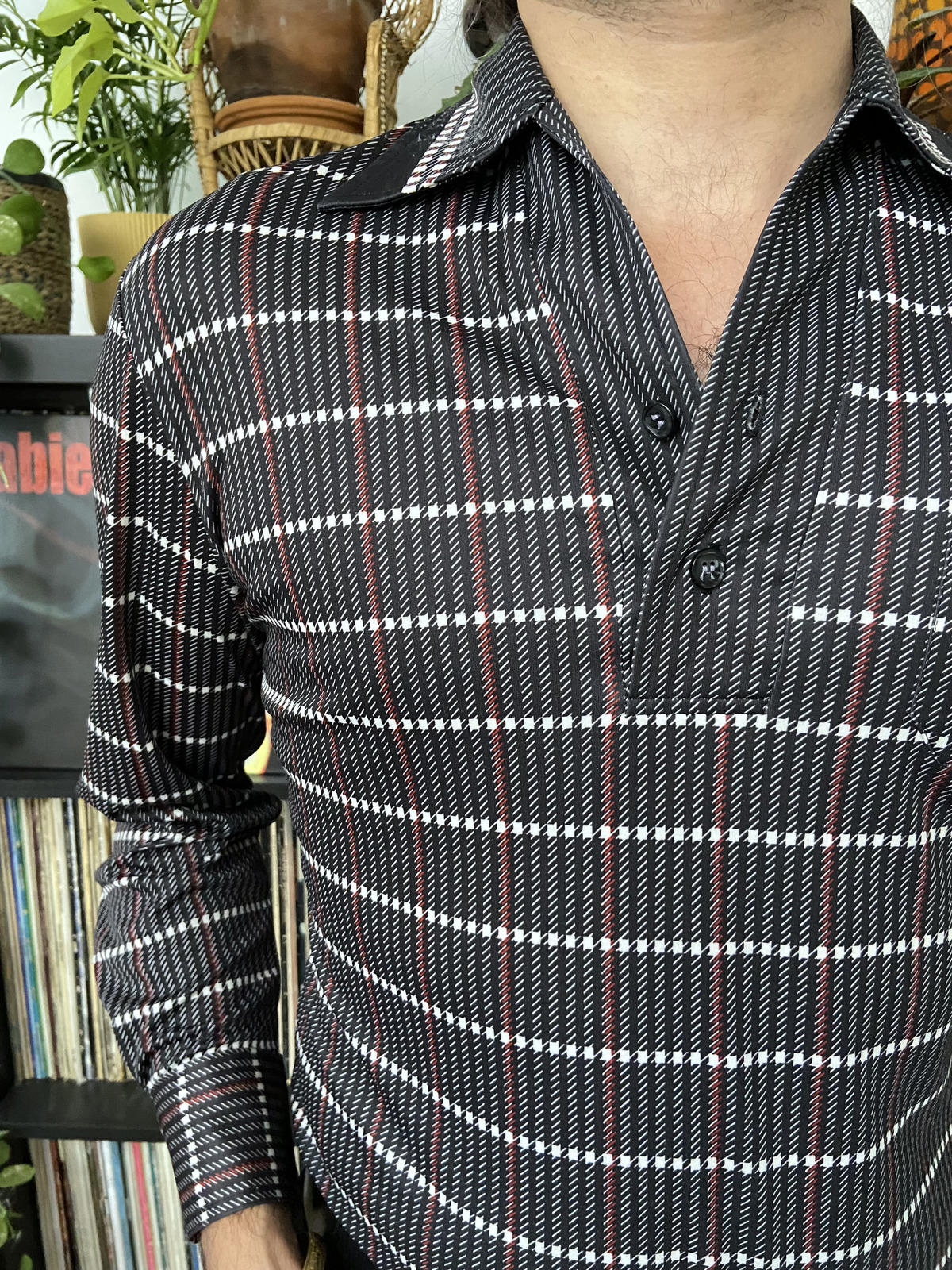Vintage 1970s Black Patterned Japanese Jersey Top