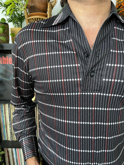 Vintage 1970s Black Patterned Japanese Jersey Top