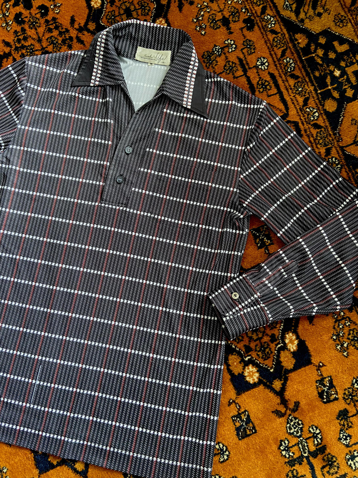 Vintage 1970s Black Patterned Japanese Jersey Top