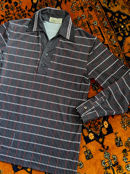 Vintage 1970s Black Patterned Japanese Jersey Top