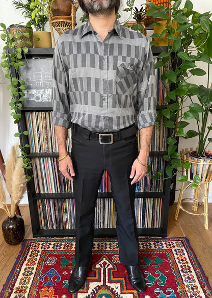 Vintage 1980s Patterned Grey Shirt