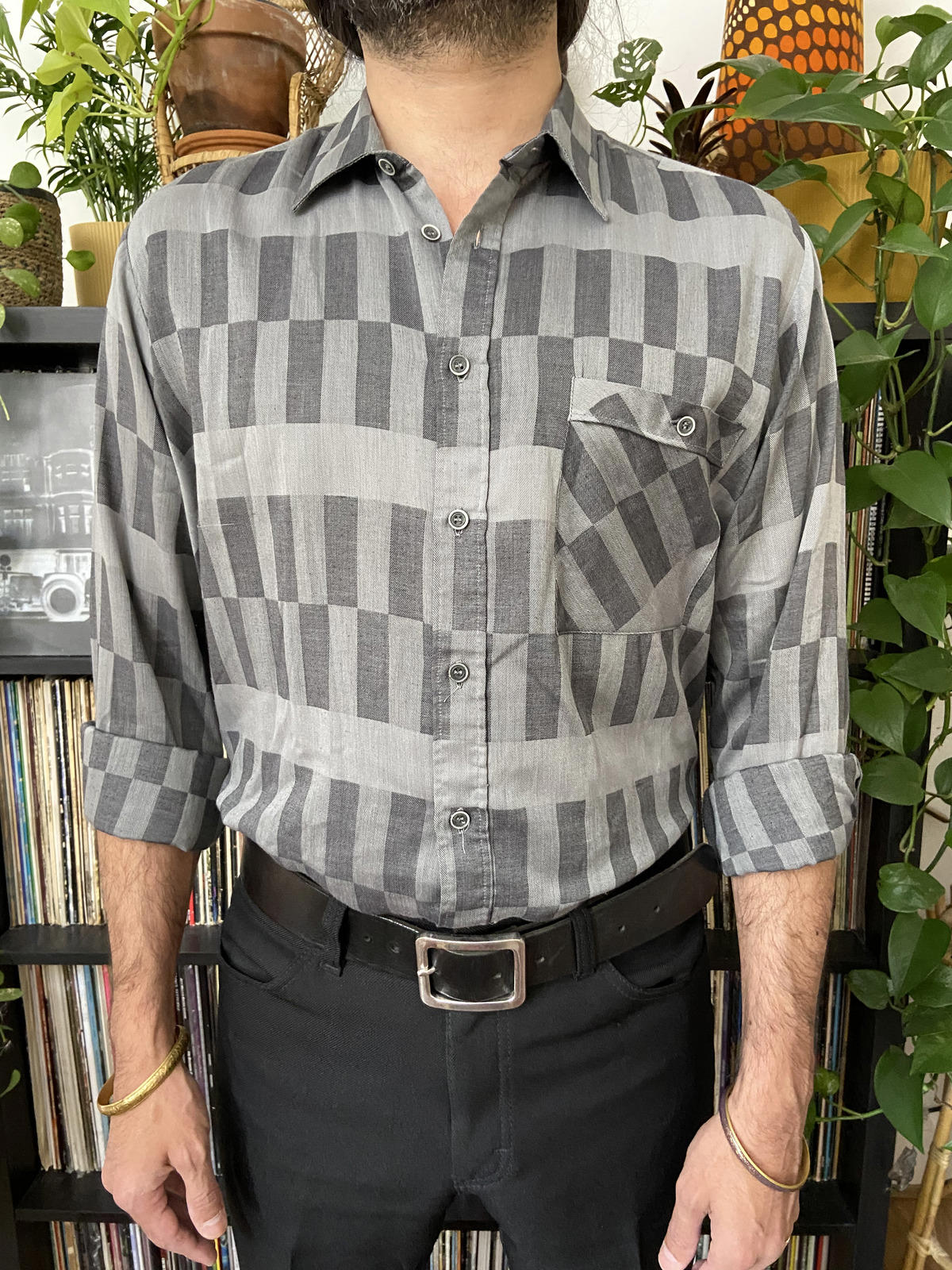 Vintage 1980s Patterned Grey Shirt