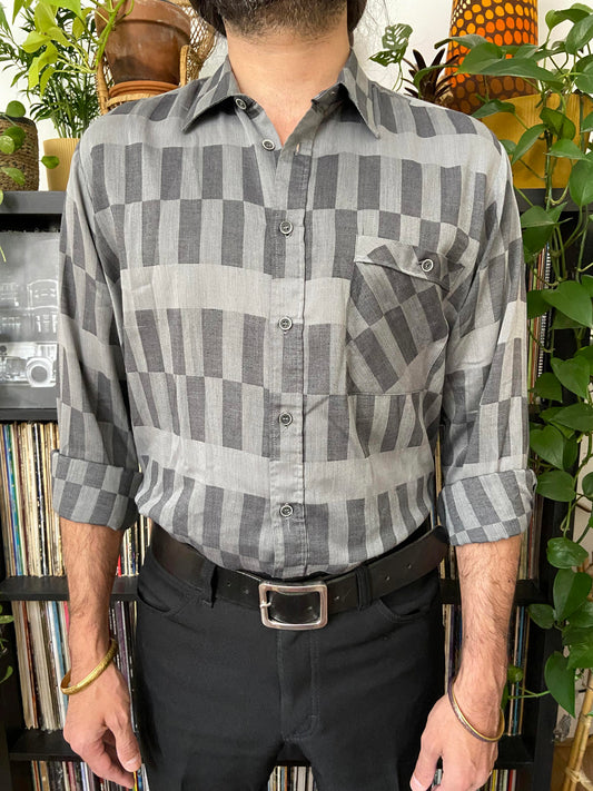 Vintage 1980s Patterned Grey Shirt