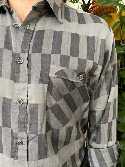 Vintage 1980s Patterned Grey Shirt
