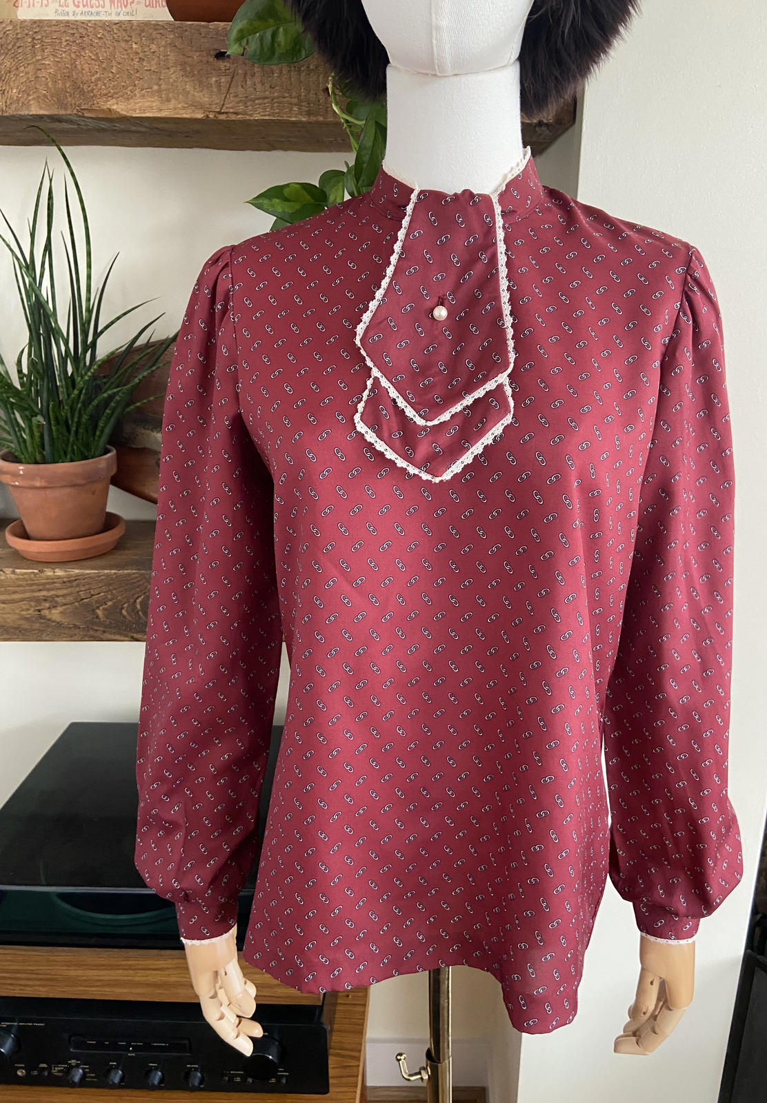 Vintage 1970s Burgundy Bib Blouse
