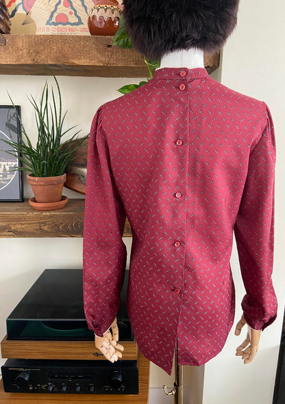 Vintage 1970s Burgundy Bib Blouse