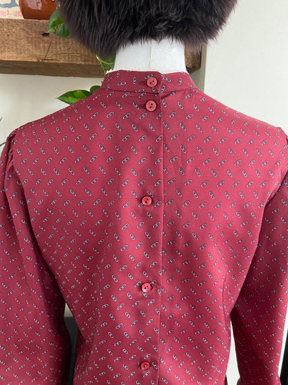 Vintage 1970s Burgundy Bib Blouse