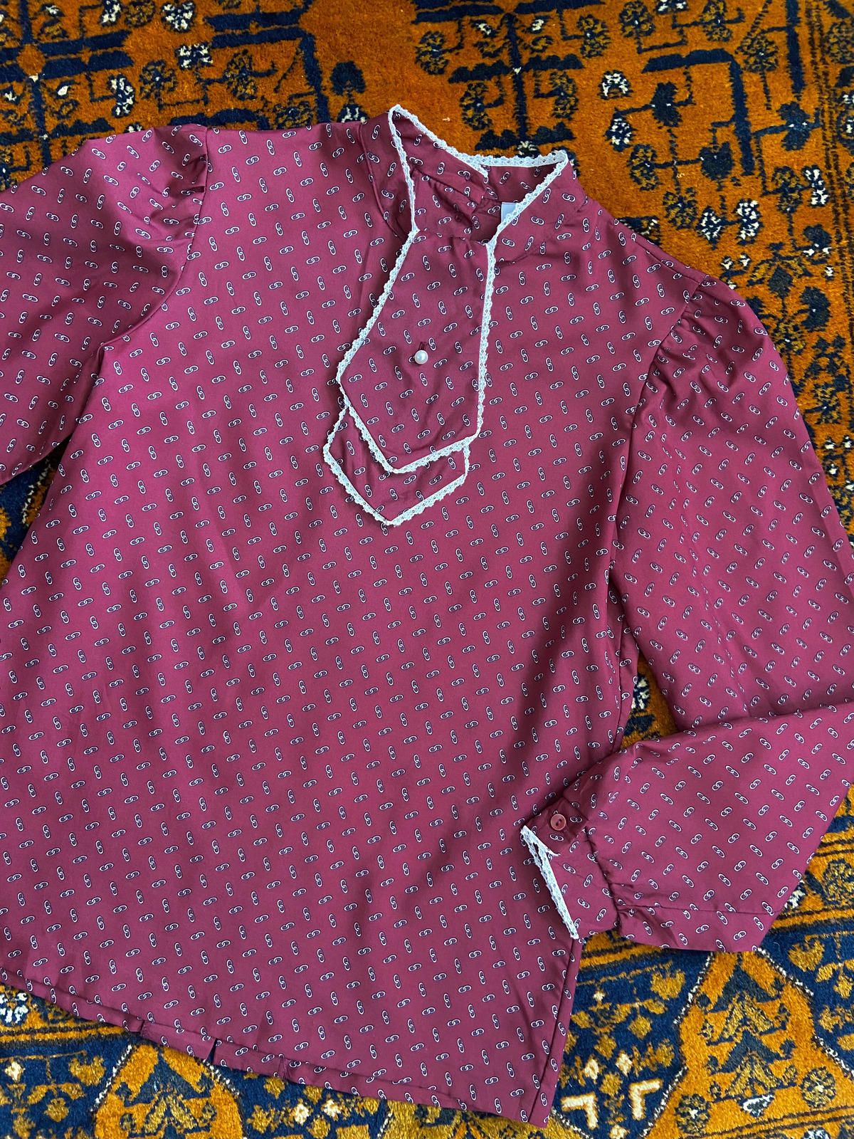 Vintage 1970s Burgundy Bib Blouse