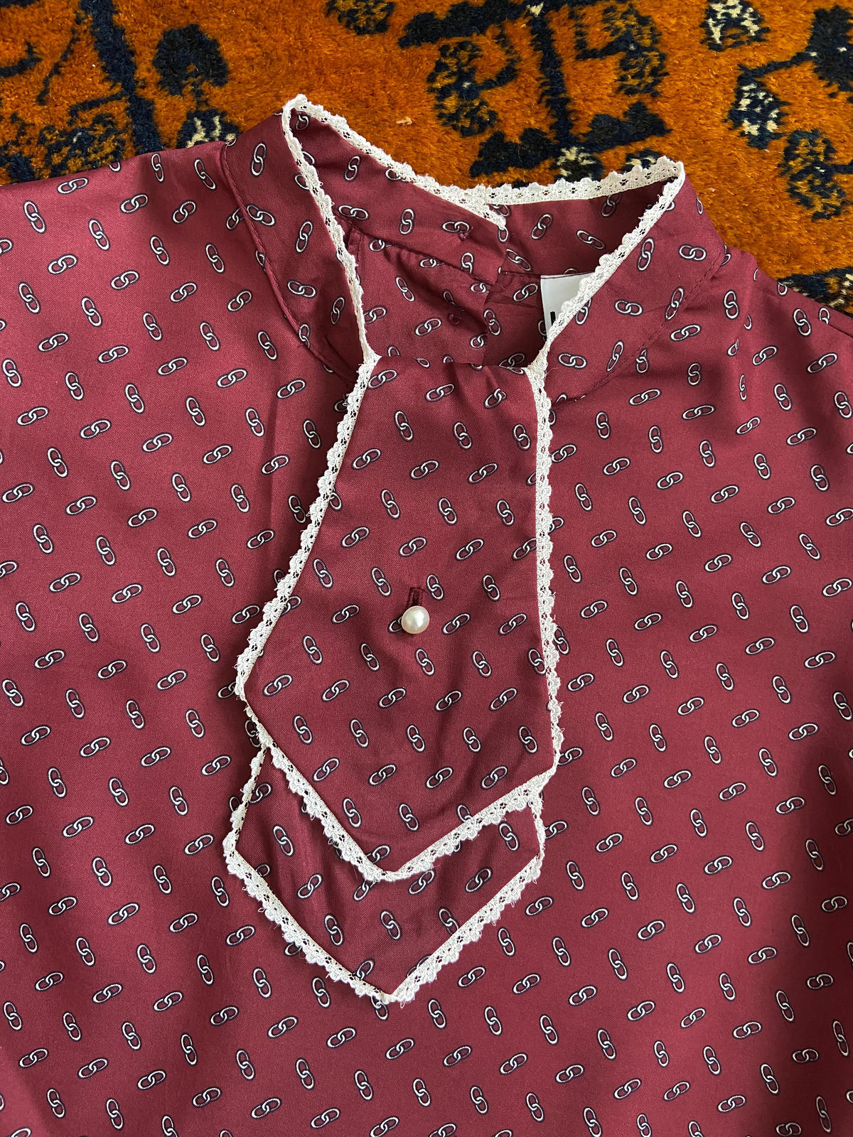 Vintage 1970s Burgundy Bib Blouse