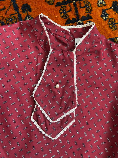 Vintage 1970s Burgundy Bib Blouse