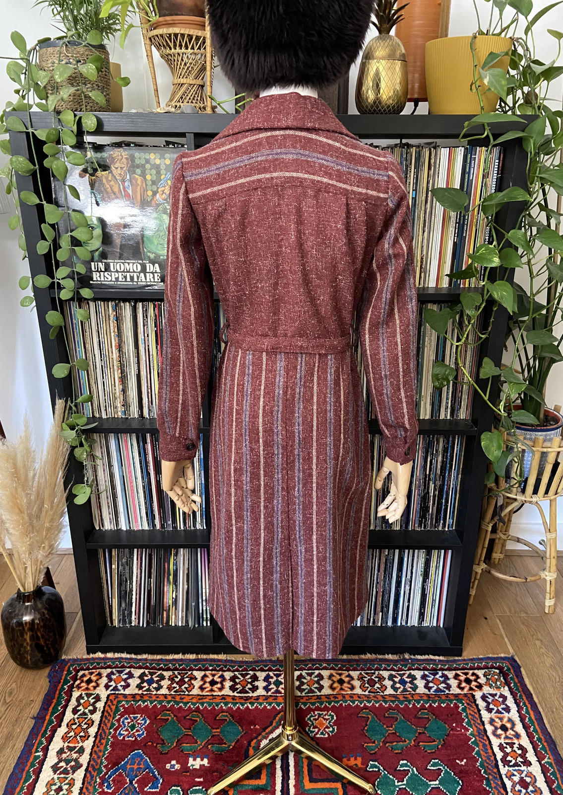 Vintage 1970s Burgundy Stripe Day Dress